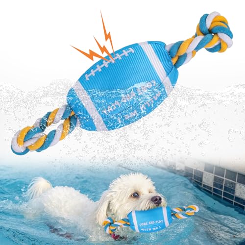 BEAUTYZOO Floating Dog Pool Toys for Small/Medium Dogs - Durable Chew-Resistant Squeaky Water Dog Toy with Rope, Interactive Fetch & Tug of War, Summer Swimming Beach Play (Oxford Fabric) - color: Blue