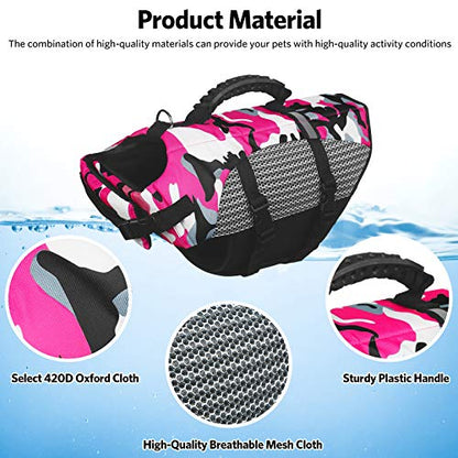 Dog Life Jacket Pet Safety Vest,Adjustable Lifesafer Swimming Vest, Dog Life Jacket for Swimming,Reflective Preserver with Rescue Handle for Small Medium and Large Dogs (XX-Large, Pink), XXL