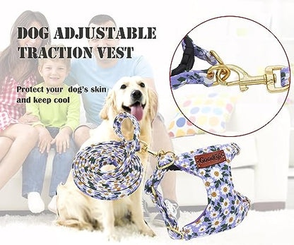 OaaXbbECco No Pull Floral Pattern Puppy Harness,Soft Adjustable Dog Harness Vest and Dog Leash Set No Choke Escape Proof (Purple Daisy, XS) - color: Purple Daisy, size: XS