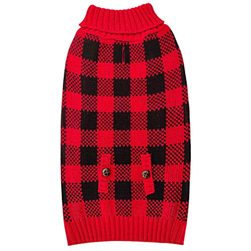 KYEESE Christmas Dog Sweaters Buffalo Check with Leash Hole Turtleneck Dogs Cable Knit Cat Sweater Small Dogs Pullover Dog Christmas Outfit for Cold Weather - color: 4# Christmas Red, size: Small (4-7lbs)