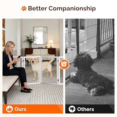 VINGLI Clear Acrylic Freestanding Dog Gate, Transparent Pet Fence with Solid Hardwood and Plastic Board, Pet Gates for Christmas Tree Stairs and Doorways (4 Panels) - size: 4 Panels