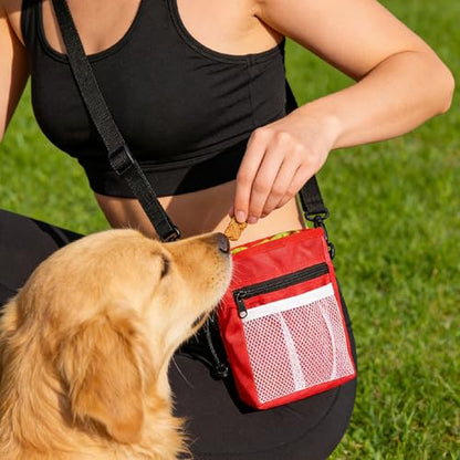 Dog Treat Waist Bag- Lightweight Pet Training Bag with Pocket for Poop Bag, Multi-Way Wear Large Capacity Snack Storage for Dog Training & Walking (Red) - color: Red