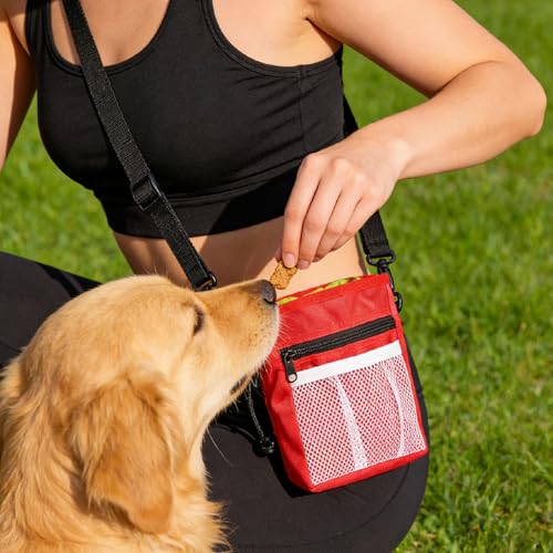 Dog Treat Waist Bag- Lightweight Pet Training Bag with Pocket for Poop Bag, Multi-Way Wear Large Capacity Snack Storage for Dog Training & Walking (Red) - color: Red