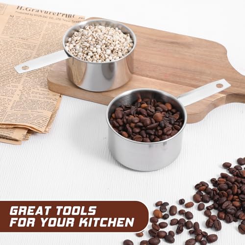 2 Pcs 1 Cup Stainless Steel Measuring Cup, Metal Measuring Cups (250ml, 8oz) Kitchen Gadgets Measure Scoop Dog Food Scoop for Wet and Dry Ingredients, Cooking, Baking, Dishwasher Safe - size: 1 Cup
