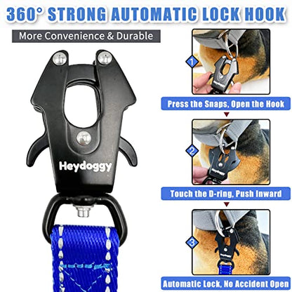 Strong Heavy Duty Dog Leash - 4ft Reflective Nylon Training Leash with Soft Padded Double Handle & Auto Lock Frog Clip - Safety Traffic Control for Large Medium Small Dogs No Pull Walk Dark Blue,4ft - color: Dark Blue, size: 4FT x 1" x 2.8MM