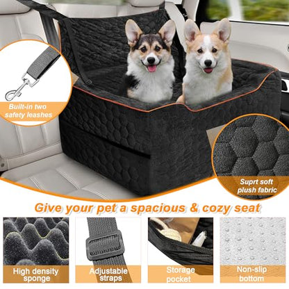 Dog Car Seat for Medium/Large Dogs, Washable Dog Booster Seat Under 60 lbs or 2 Small Dogs, Multi-Functional Pet Car Seat with Thick Cushion, 2 Safety Leashes (Black) - color: Black
