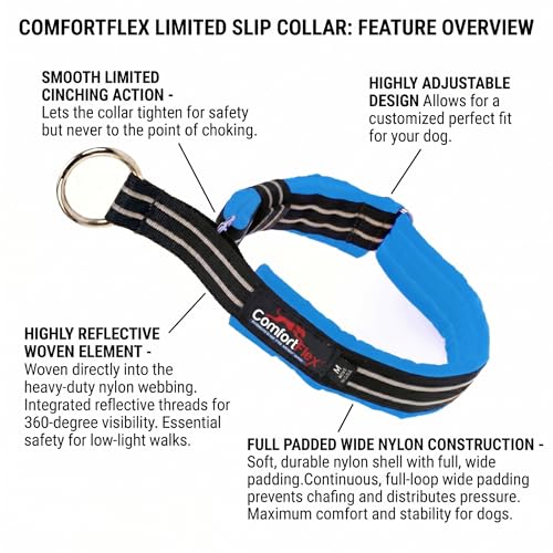 ComfortFlex Limited Slip Martingale Collar, Medium, Blue Jay | American made, designed, cut, assembled, sewn in USA, wide escape proof martingale design, premium padding, gentle control - color: Blue Jay, size: Medium