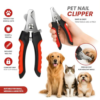Professional Dog Nail Clippers, Pet Nail Trimmer with Safety Guard, Dog Toenail Clippers for Small & Medium Dogs, Cat & Dog Nail Cutter, Non Slip Handle, Nail Clipper Set with File