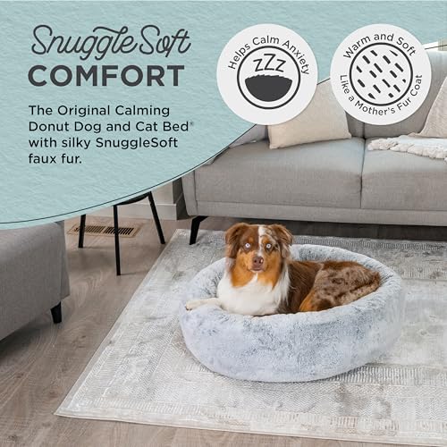 Best Friends by Sheri SnuggleSoft Faux Fur Calming Donut Bed for Dogs, Gray, Medium, 30x30 - color: Rabbit Faux Fur Grey, style: Medium