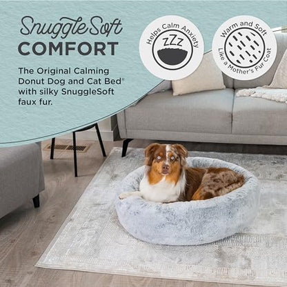 Best Friends by Sheri SnuggleSoft Faux Fur Calming Donut Bed for Dogs, Gray, Medium, 30x30 - color: Rabbit Faux Fur Grey, style: Medium