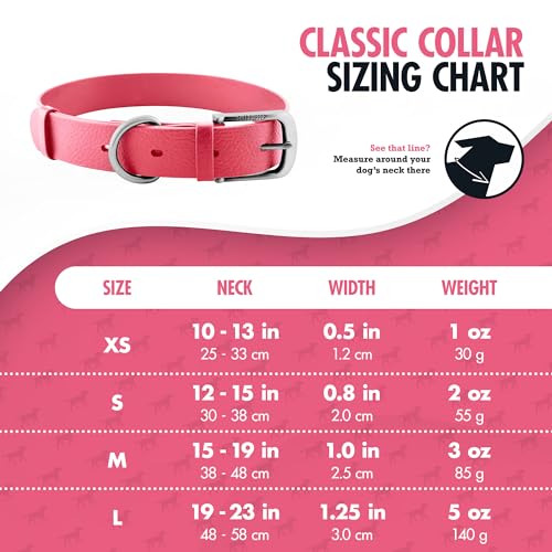 Tuff Pupper Classic Heavy Duty Dog Collar | 10x Stronger Than Leather | 100% Waterproof & Odor Proof Dog Collar | Tough Rust-Proof All Metal Hardware - color: Punch Pink