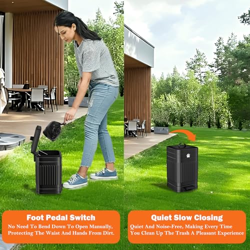 Dog Poop Trash Can Outside, 5L/1.3Gal Metal Dog Waste Trash Can with Lid, Foot Pedal, Pet Waste Container with 40 Bags, Poop Bucket with Lid Soft Close for Pet, Black - size: 5L Black Trash Can