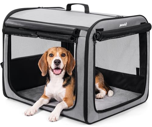 Large Dog Car Carrier Light Weight, 27×20.5×20.5ins Dog Carrier for Cars, Portable Dog Car Crate with Breathable Windows, Stable Pet Carrier for Both Indoor and Outdoor Use, Pet Travel Crate Gray - color: Gray, size: 27.0"L x 20.5"W x 20.5"H