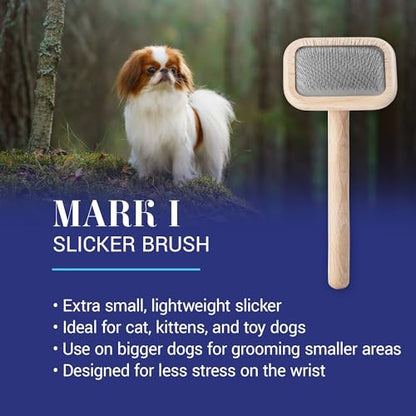 Chris Christensen Mark I Slicker Brush for Dogs, 12mm Pins, Groom Like a Pro, Handcrafted Lightweight Beechwood Ergonomic Handle, Stainless Steel Pins, A5I X-Small. Made in Germany. - size: Mark I Extra Small