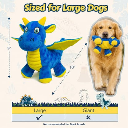 Squeaky Dragon Dog Toy for Large Dogs, 5 Squeakers, Blue 10 Inch | Crinkle Ears & Wings | Soft Bubble Plush | Raised Texture | Gentle Chewers | Toss, Fetch & Light Tug | Giftable Pick - color: Blue