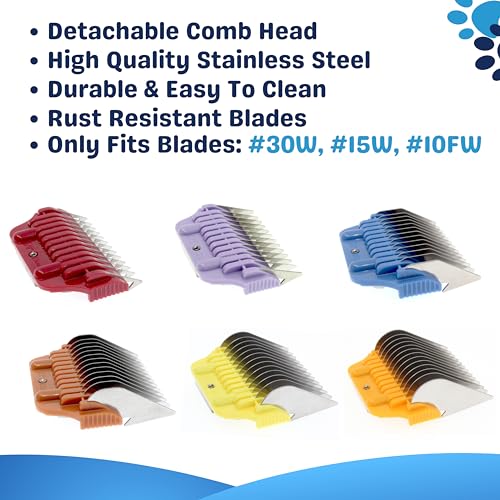 3mm - 19mm Wide Stainless Steel Clipper Guard Attachments for A5 Series | Snap-On/Off Design Combs for Professional Dog Grooming - color: 6Pcs Set(3mm,6mm,10mm,13mm,16mm,19mm)