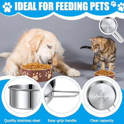 Qinyoung 3 Pack 1/2 Measuring Cups 1/2 Dog Cat Food Stainless Steel Scoop Cup with Handle Portion Control for Wet and Dry Ingredients for Dog Cat Bird