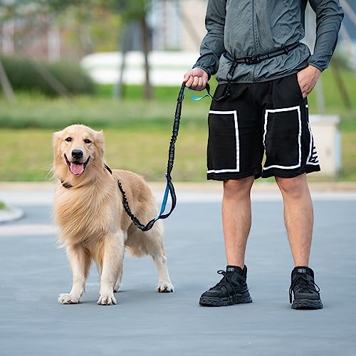 iYoShop Retractable Hands Free Dog Leash - Dual Handle Bungee Waist Leash for Small, Medium and Large Dogs (Medium/Large, 25-150 lbs, Black) - size: Medium/Large