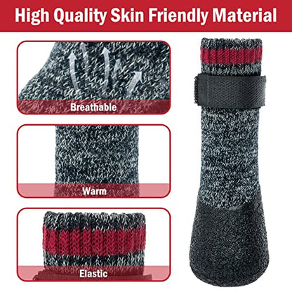 Mihachi Dog Socks Rubber Sole Paw Protectors with Straps Traction Control Anti-Slip Waterproof Boots Winter Paw Protectors - size: Small