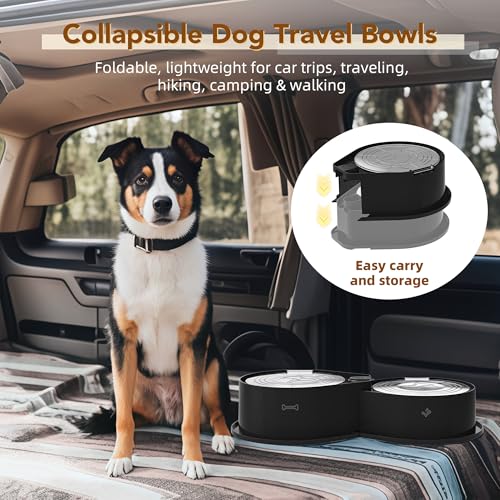 Newget Stainless Steel Dog Bowl Set with Lids, 304 Metal Dual Food & Water Bowls for Dogs & Cats, Foldable Pet Feeder with Cover Keeps Food Fresh, Anti-Skid Dog Dish for Small/Medium/Large Pets - color: Black