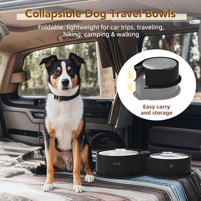 Newget Stainless Steel Dog Bowl Set with Lids, 304 Metal Dual Food & Water Bowls for Dogs & Cats, Foldable Pet Feeder with Cover Keeps Food Fresh, Anti-Skid Dog Dish for Small/Medium/Large Pets - color: Black