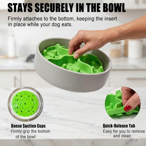2PCS Slow Feeder Insert for Dog Bowls – Silicone Inserts that Turn Regular Bowls Into Slow Feeder Bowls, Fits Most Flat-Bottom Pet Bowls, Strong Suction Cups, Dishwasher Safe
