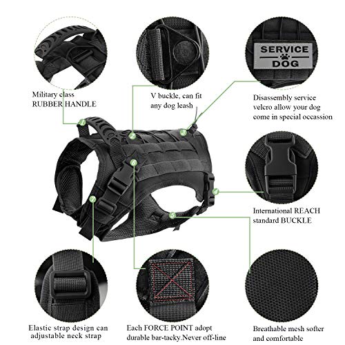 Tactical Service Dog Vest Harness for Medium Large Dog, Military K9 Training Dog Vest with Molle and Loop Panels Adjustable Tactical Harnesses with Handle (01XL, 01-Black) - color: Black, size: X-Large (Pack of 1)