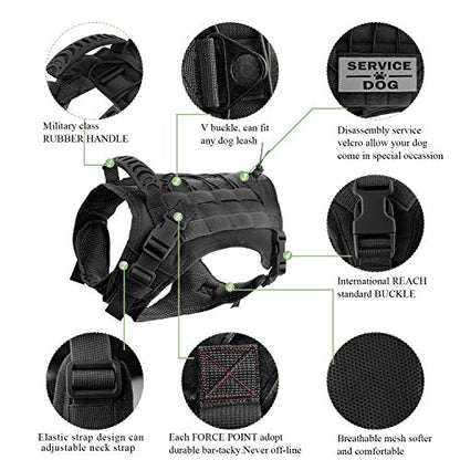 Tactical Service Dog Vest Harness for Medium Large Dog, Military K9 Training Dog Vest with Molle and Loop Panels Adjustable Tactical Harnesses with Handle (01XL, 01-Black) - color: Black, size: X-Large (Pack of 1)