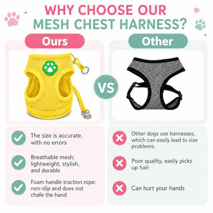 Dog Harness Small Sized and Leash Set, Step in Soft Light Puppy Vest, Breathable Mesh Pet Harness, Adjustable Pet Puppy Harness, Easy Walk Dog Harness, M: Chest 11.8-17.7" - color: Yellow, size: M: Chest 11.8-17.7" Leash 4 FT