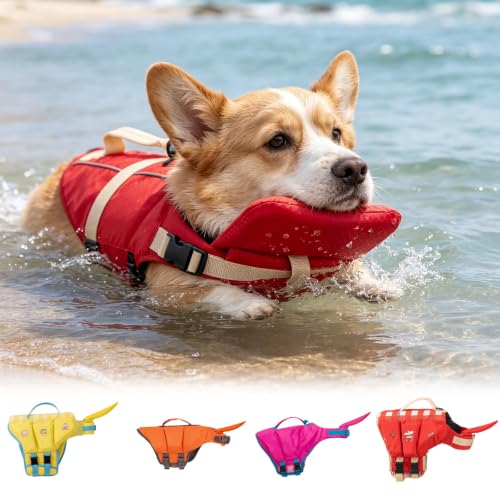 Dog Doggy Life Jacket Life Vest Saver Preserver Reflective Nylon Neoprene Quick Release Adjustable Bandana (Yellow#S) - color: Yellow#S