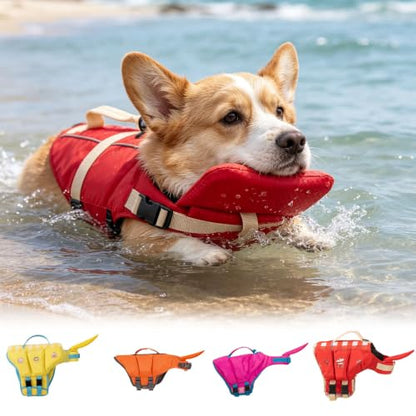 Dog Doggy Life Jacket Life Vest Saver Preserver Reflective Nylon Neoprene Quick Release Adjustable Bandana (Yellow#S) - color: Yellow#S
