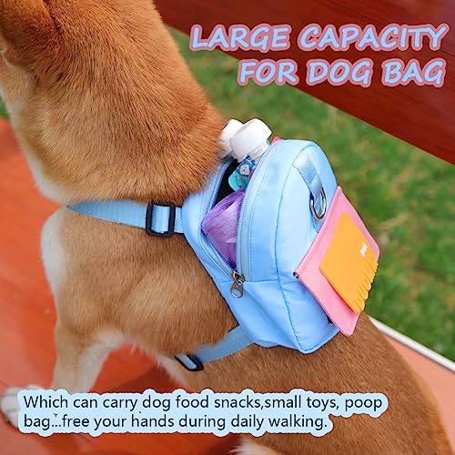 Dog Backpack Harness with Leash,Cute Pet Puppy Backpacks Bulid-in Dog Poop Bag Dispenser,Adjustable Pets Self Carrier Bag for Small Medium Dogs Travel Hiking Daily Walking - color: Blue, size: Small