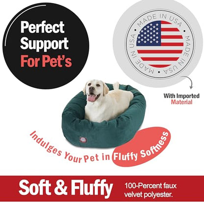 Majestic Pet 40 Inch Micro Velvet Calming Dog Bed Washable – Cozy Soft Round Dog Bed with Spine for Head Support - Fluffy Donut Puppy Mat 40x29x9 (inch) Large – Marine - color: Marine
