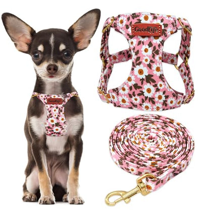 OaaXbbECco No Pull Floral Pattern Dog Harness,Soft Adjustable Dog Harness Vest and Dog Leash Set No Choke Escape Proof (Pink Daisy, XS) - color: Pink Daisy, size: XS