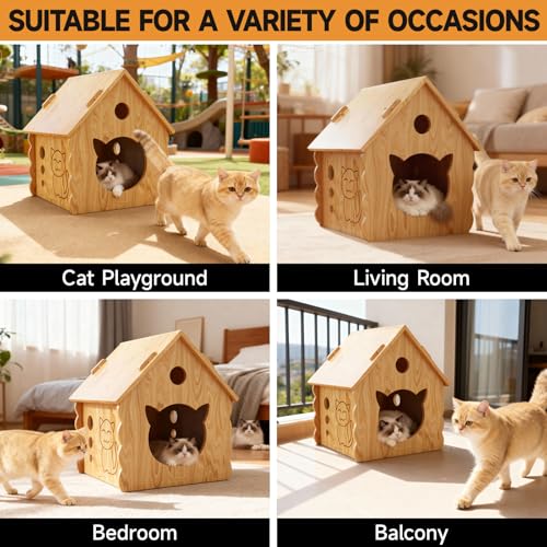 Cat House for Indoor Cats - Modern Wooden Covered Cat Cave Bed，Sturdy & Durable Cat Hideaway，Small Pet House and Habitats with Air Vents Warm Cat Cave, Weather-Resistant, DIY Paintable,Easy to install