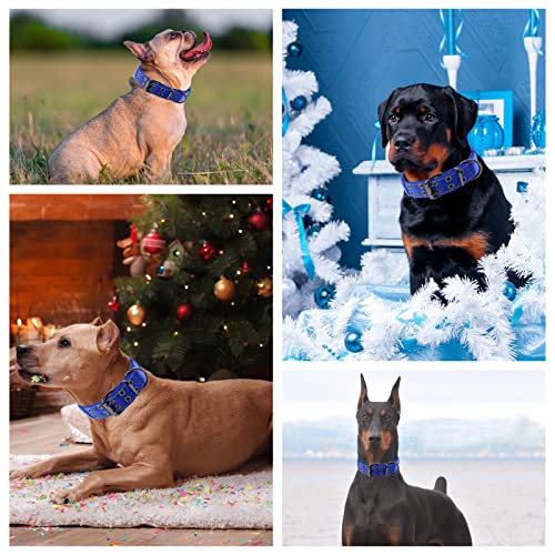 Reflective Dog Collar Heavy Duty Tactical with Control Handle and Metal Buckle for Dog Training(Large, Blue) - color: Blue, size: Large (Pack of 1)