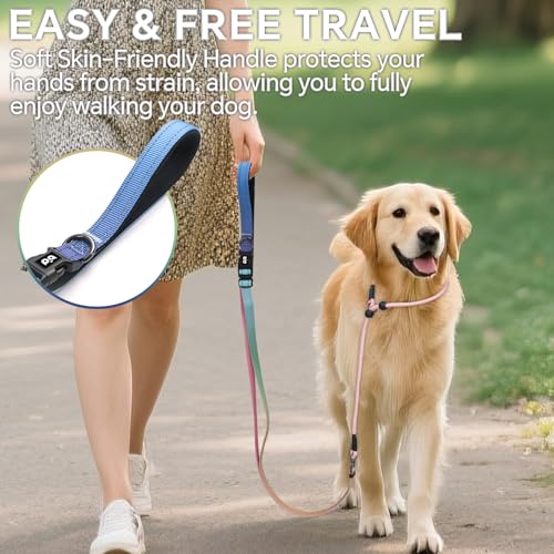 QQPETS Adjustable Slip Lead Dog Leash, Hands Free Waist Leash for Dog Walking, Reflective Training Lead with 360° Swivel Anti-Tangle, 4-7 ft Length for All Breeds - color: Rainbow colors