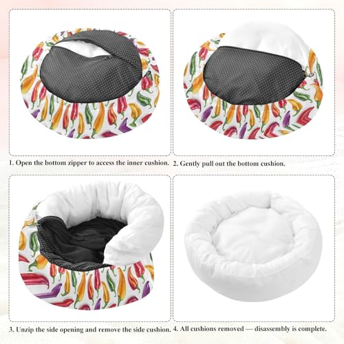 Calming Donut Dog Bed Chilli Pepper Natural Design, 22" Washable Pet Lounger with Removable Cover, Cozy Cushion Comfort Nest for Medium Dogs - size: Medium