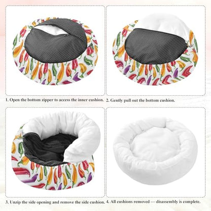 Pet Bed Chilli Pepper Natural Cat Snuggler Soft Winter Cushion, Cozy Round Bolster Nest for Indoor Kittens & Small Pets 15" - size: X-Small