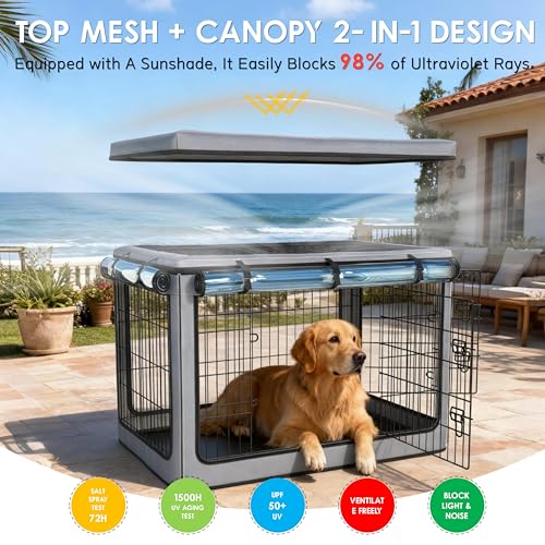 Dog Crate Cover, Heavy Duty Waterproof Abrasion-Resistant and Scratch-Resistant Knife-Scraped Fabric with Breathable Mesh & Detachable Sunshade, Dog Cage Cover Universal Fit for Wire Crates (42-Inch) - size: 42.0"L x 42.0"W x 42.0"H