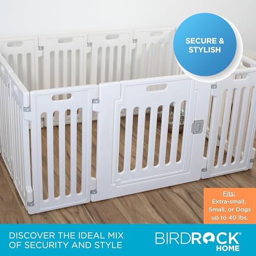 BIRDROCK HOME Pet Playpen with Door | 12 Panel | Fits: Toy or Small Dogs up to 40lbs. | Strong Plastic | Puppy Safety Fence Pen Playpen | Non-Slip & Secure Dog Gate | White - color: White, style: 12-Panel - 25.6" H