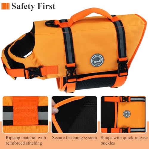 VIVAGLORY Rope Dog Leash + Dog Life Jacket, Neoprene Padded Handle Durable Strong for Small Medium Large Pets