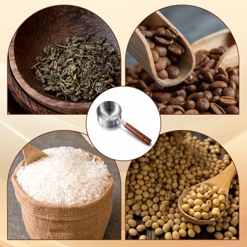 1/2 Cup Scoop, Dog Food Scoop,125ml Stainless Steel Measuring Scoops with Wooden Handle Dog Food Measuring Cup for Baking Cooking Wet and Dry Ingredients