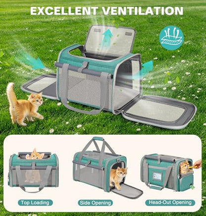 Soft Cat Carrier for Pets Up to 20 Lbs, Collapsible Cat Carrier Bag with Privacy Curtains, Airline Approved Small Pet Carrier for Small Medium Cats Dogs Puppy, Washable Soft Pet Travel Bag Dog Carrier - color: Lake Green