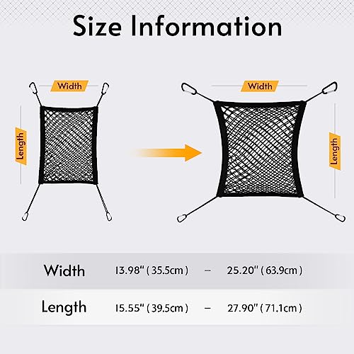 rabbitgoo Dog Car Net Barrier for SUVs, Pet Barrier with Metal Hooks & Stretchable Mesh, Car Divider & Storage Bag, Easy to Install, Drive Safely with Children & Pets, 13.98"×15.55" - size: 13.98" x 15.55"