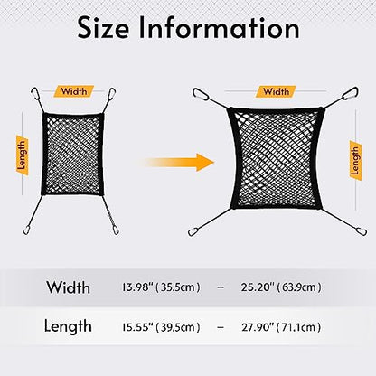 rabbitgoo Dog Car Net Barrier for SUVs, Pet Barrier with Metal Hooks & Stretchable Mesh, Car Divider & Storage Bag, Easy to Install, Drive Safely with Children & Pets, 13.98"×15.55" - size: 13.98" x 15.55"