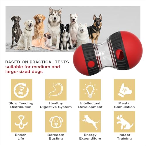 BSISUERM Dog Food Dispensing Puzzle Toy Adjustable Treat Dispenser Slow Feeder Pet Interactive Chase Toy Dog Enrichment Ball for Medium Large Dogs to Keep Them Busy, Extra Large - color: Red - Single - XL
