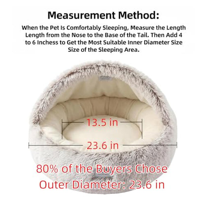 Cozy Zipper Convertible Cat Bed Cave, 2 in 1 Round Plush Donut Dog Bed with Removable Hood, Warm Fuzzy Enclosed Pet Nest Bed for Small Dogs Kittens, Machine Washable (Brown, 23.6 in Medium Size) - color: Brown, size: 23.6 in Medium Size
