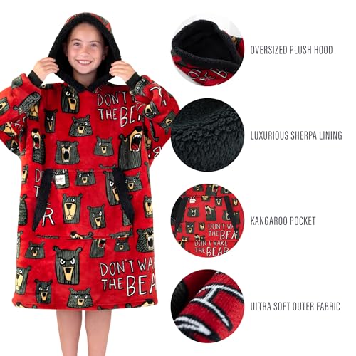 LazyOne Oversized Kid Blanket Hoodie, Oversized Hoodies for Girls and Boys, Wearable Blankets - color: Don't Wake the Bear Kid Blanket Hoodie
