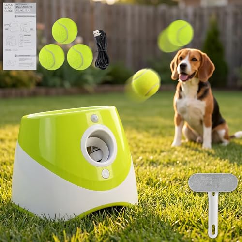 Automatic Ball Launcher for Dogs with 3 Balls, Auto/Manual Modes, 3 Launching Adjustable Distances 10-30ft Ball Thrower for Dogs, Interactive Fetch Machine for Small Medium Dog Indoor/Outdoor Play (A) - color: A